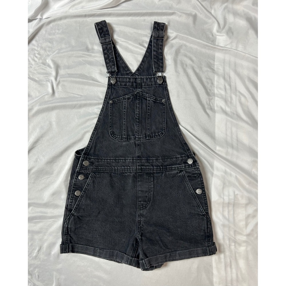 Old Navy Womens Black Denim Jean Shortalls Overalls Size XS Rolled Hem Casual